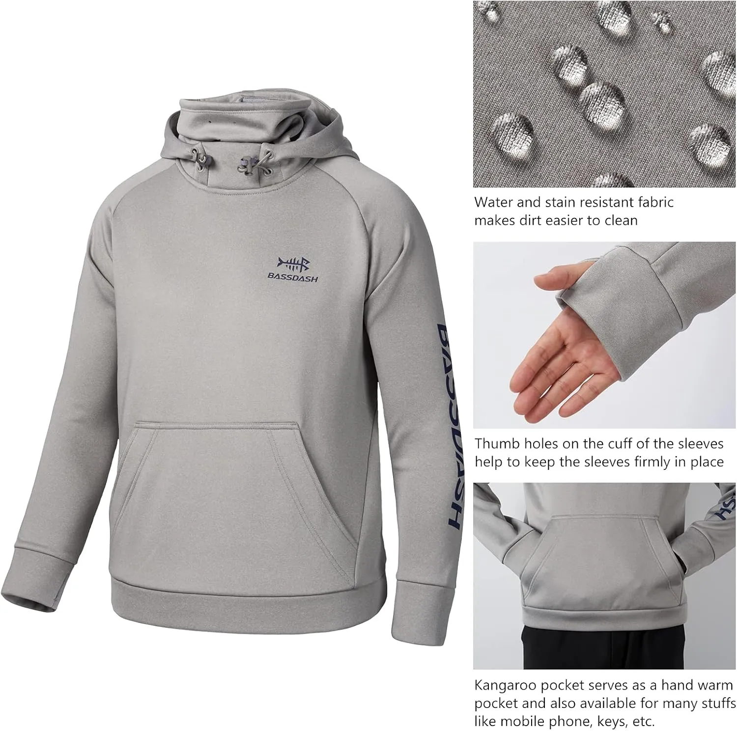 BASSDASH Youth Fishing Fleece Hoodie with Mask Water Resistant Kids Performance Sweatshirt FS18Y