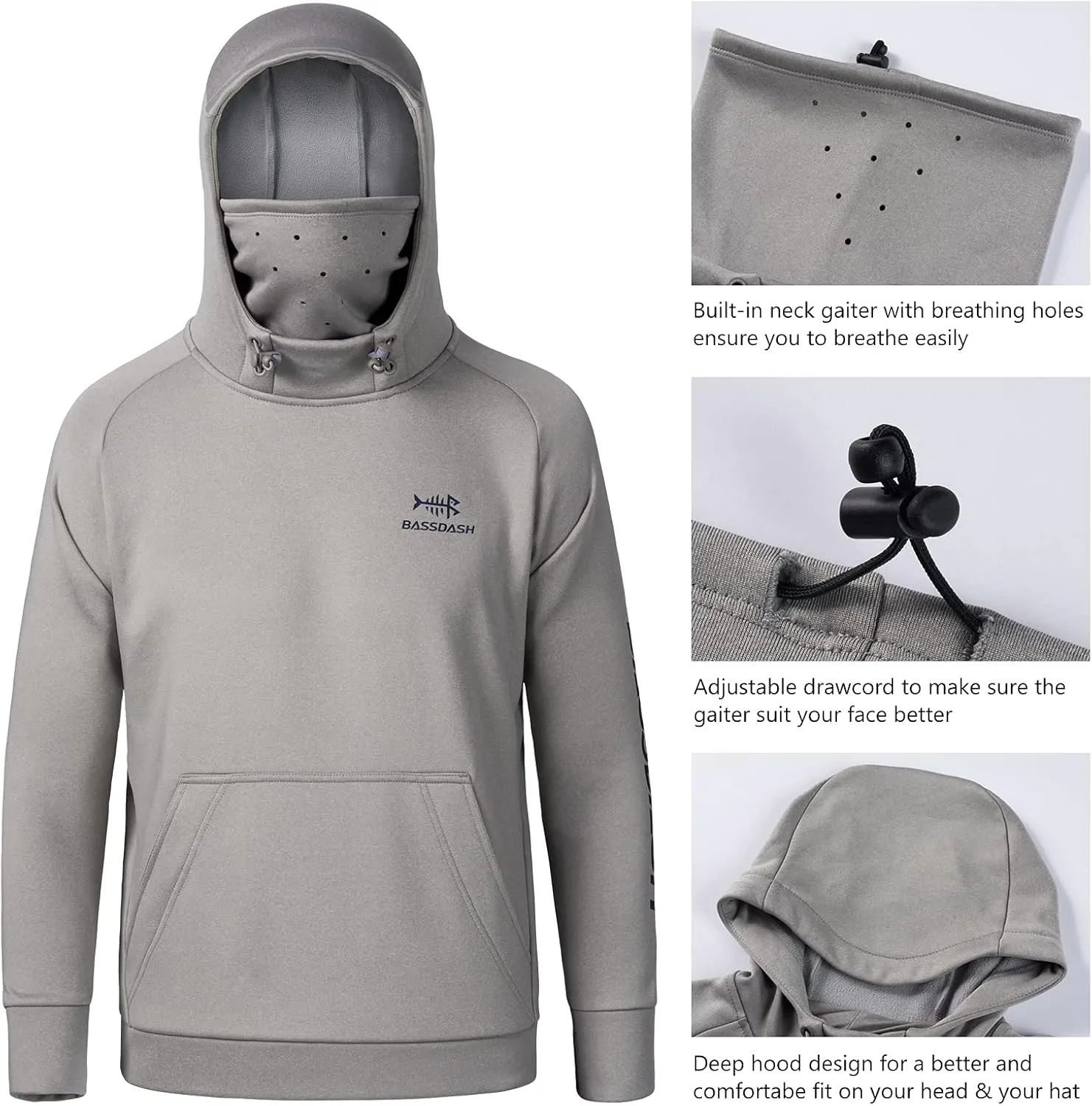 BASSDASH Youth Fishing Fleece Hoodie with Mask Water Resistant Kids Performance Sweatshirt FS18Y