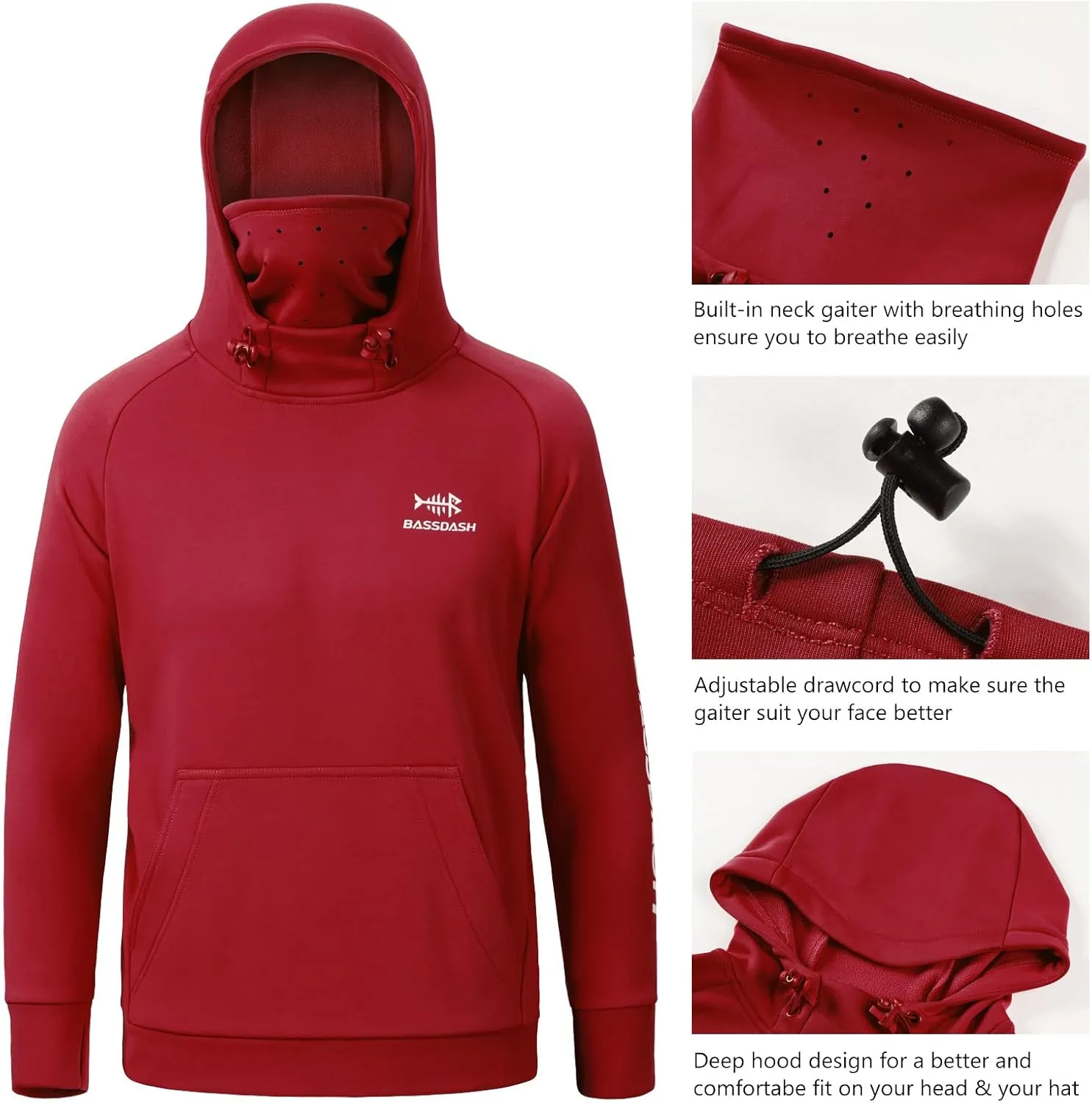 BASSDASH Youth Fishing Fleece Hoodie with Mask Water Resistant Kids Performance Sweatshirt FS18Y