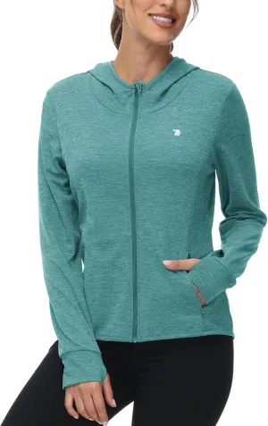 BASUDAM Women's Hiking Shirts Lightweight UPF 50  Sun Protection Open Zippered Outdoor Hoodie Jackets