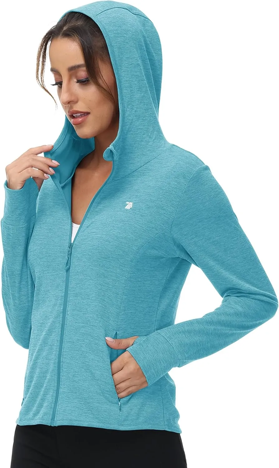 BASUDAM Women's Hiking Shirts Lightweight UPF 50  Sun Protection Open Zippered Outdoor Hoodie Jackets