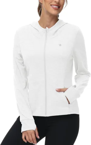 BASUDAM Women's Hiking Shirts Lightweight UPF 50  Sun Protection Open Zippered Outdoor Hoodie Jackets