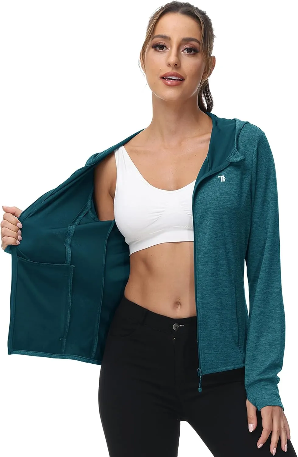BASUDAM Women's Hiking Shirts Lightweight UPF 50  Sun Protection Open Zippered Outdoor Hoodie Jackets