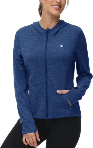 BASUDAM Women's Hiking Shirts Lightweight UPF 50  Sun Protection Open Zippered Outdoor Hoodie Jackets