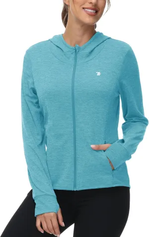 BASUDAM Women's Hiking Shirts Lightweight UPF 50  Sun Protection Open Zippered Outdoor Hoodie Jackets
