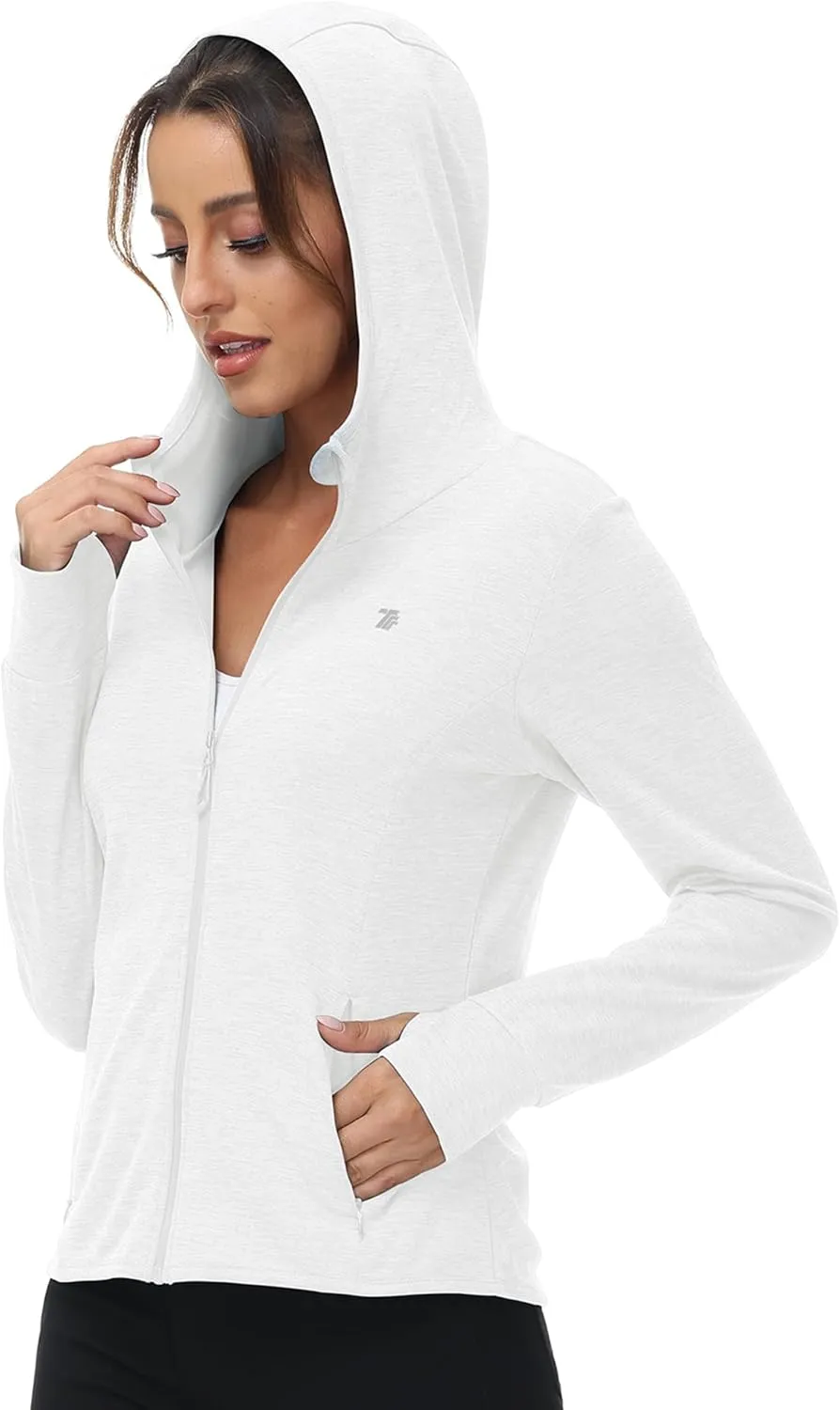 BASUDAM Women's Hiking Shirts Lightweight UPF 50  Sun Protection Open Zippered Outdoor Hoodie Jackets