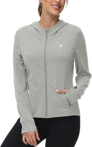 BASUDAM Women's Hiking Shirts Lightweight UPF 50  Sun Protection Open Zippered Outdoor Hoodie Jackets