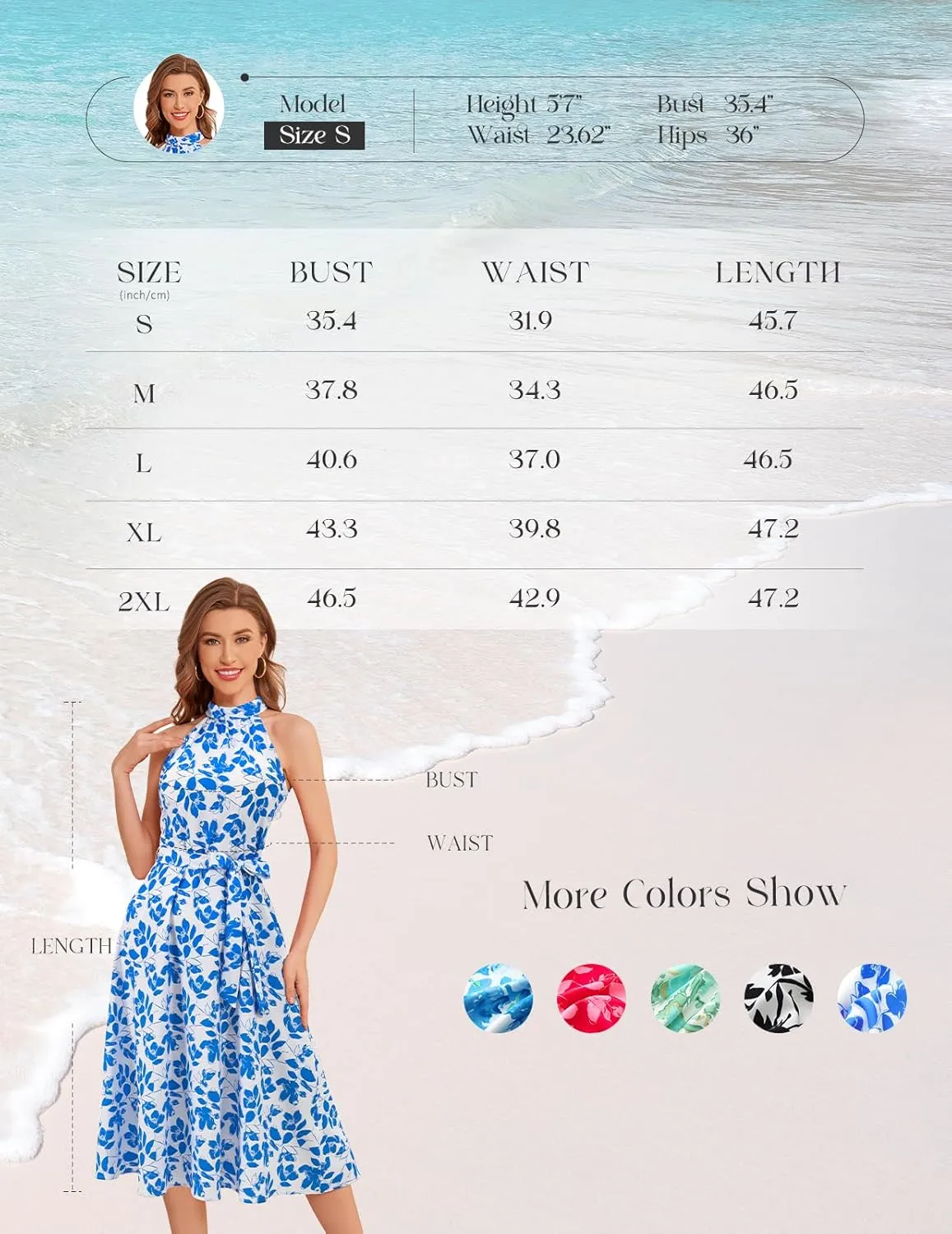 Bbonlinedress Women Halter Summer Floral Sundress Midi Casual Beach Vacation Flowy Boho 2025 Dress