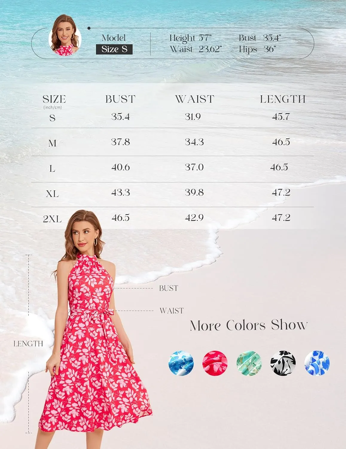 Bbonlinedress Women Halter Summer Floral Sundress Midi Casual Beach Vacation Flowy Boho 2025 Dress