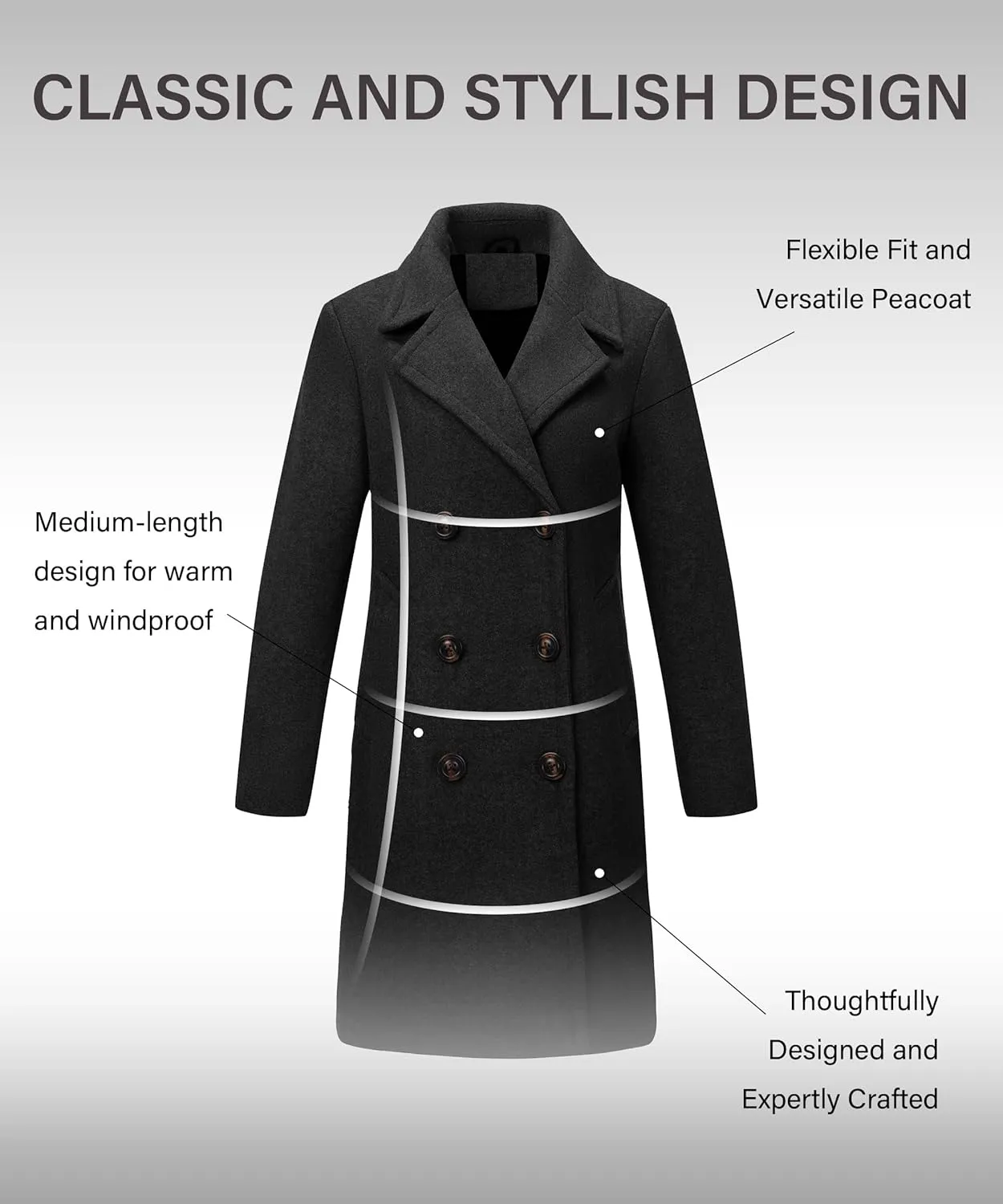 Bellivera Women Wool Jacket Blend Winter Mid Long Trench Coat Warm Pea Overcoat
