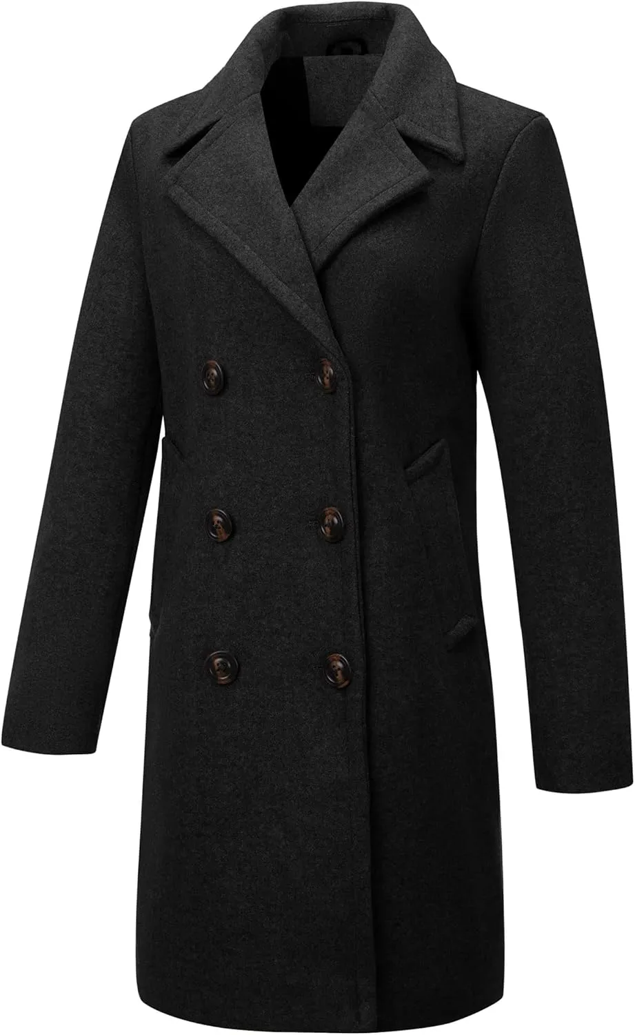 Bellivera Women Wool Jacket Blend Winter Mid Long Trench Coat Warm Pea Overcoat
