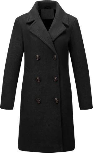 Bellivera Women Wool Jacket Blend Winter Mid Long Trench Coat Warm Pea Overcoat