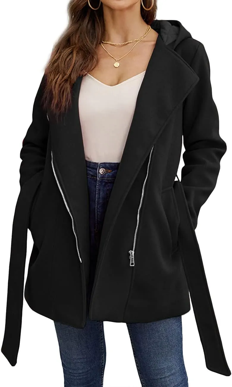 Bellivera Women Wool Jacket Blend Winter Mid Long Trench Coat Warm Pea Overcoat