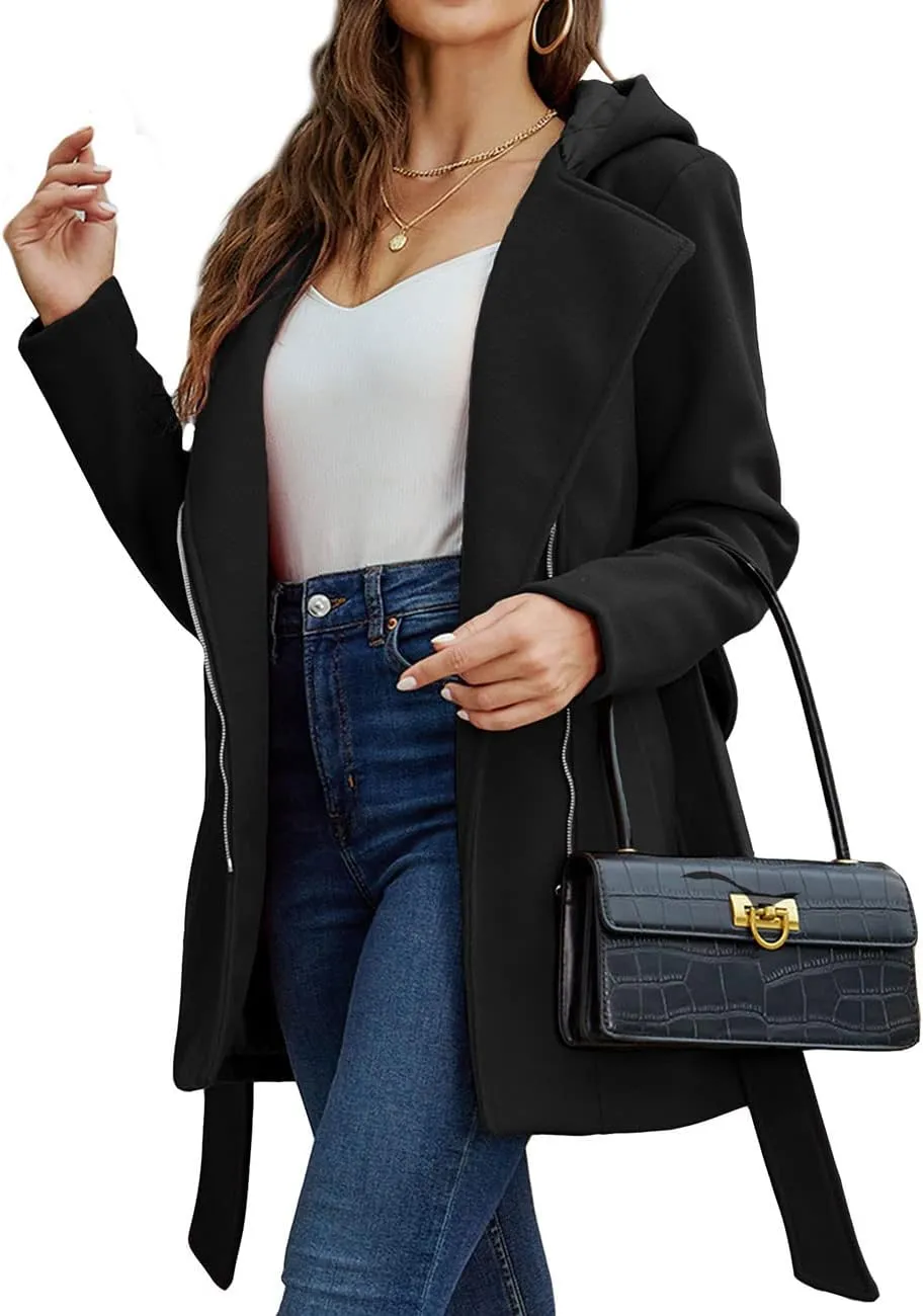 Bellivera Women Wool Jacket Blend Winter Mid Long Trench Coat Warm Pea Overcoat