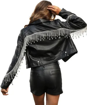 Bellivera Women's Faux Leather Jacket Studded Rivet Casual Short Moto Biker Stand Collar Coat