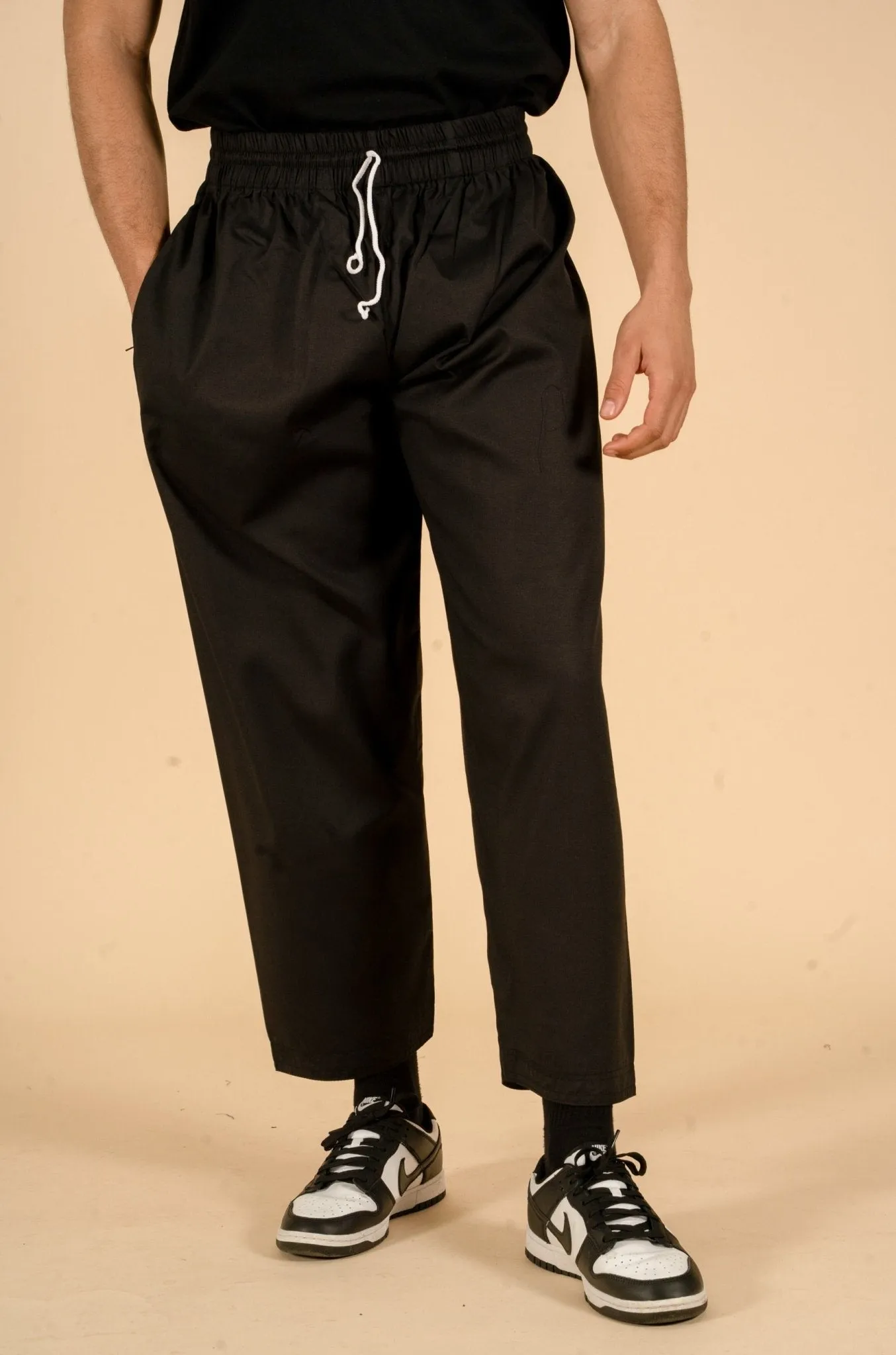 Black Drawstring Wide Leg Thobe Trousers