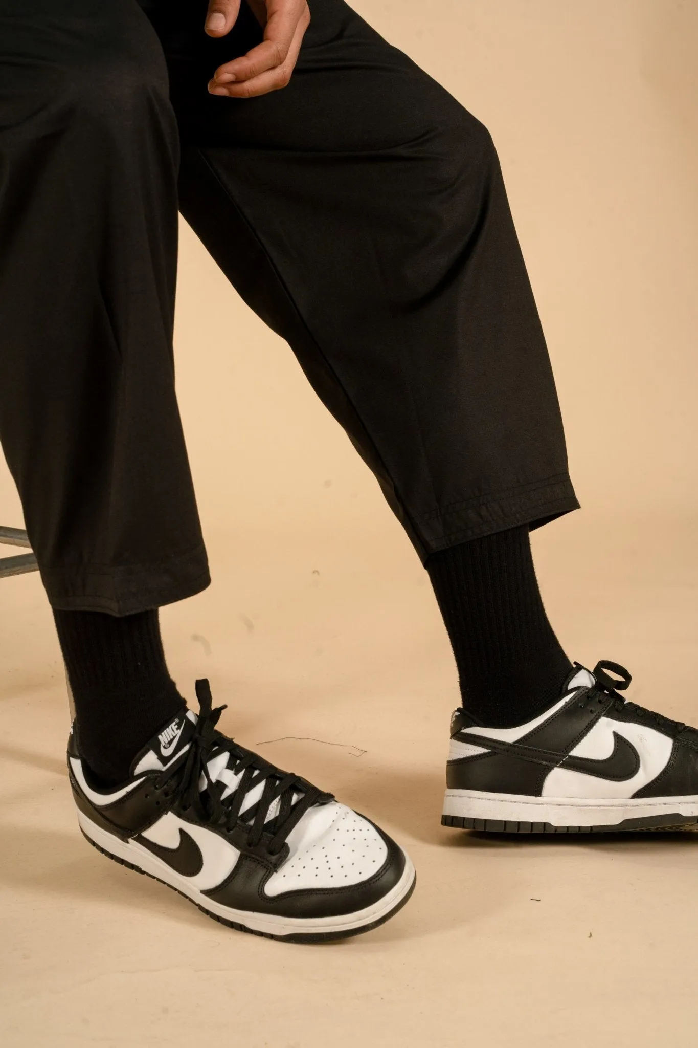 Black Drawstring Wide Leg Thobe Trousers