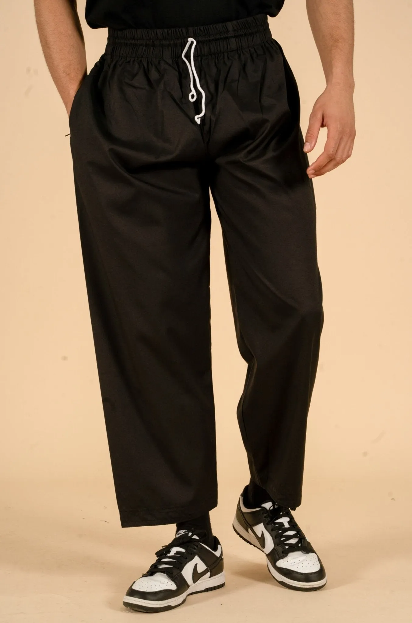 Black Drawstring Wide Leg Thobe Trousers