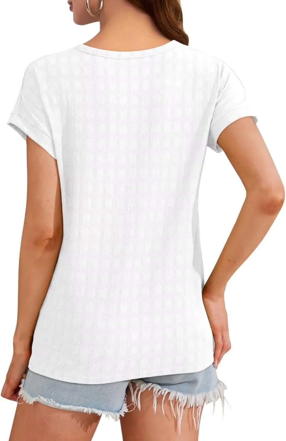 Bliwov Womens Summer Texture Tops Dressy Casual V Neck Short Sleeve T Shirts for Women 2025 Going Out Trendy Basic Outfits