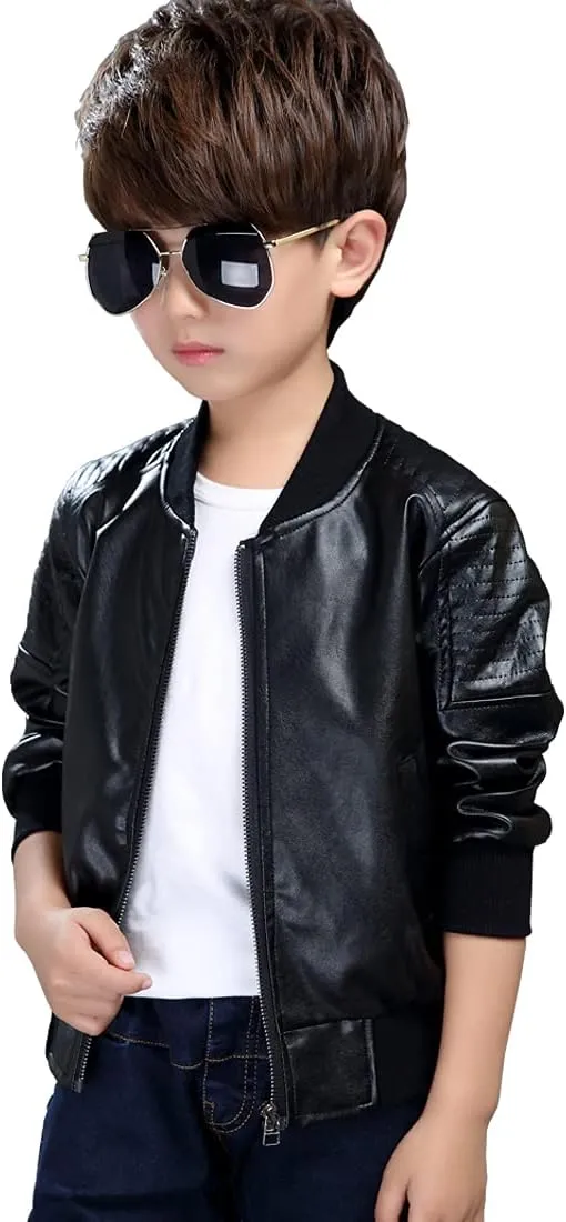 Boys' Outerwear Jackets,Kids Faux Leather Jacket, children's motorcycle Faux leather zipper coat