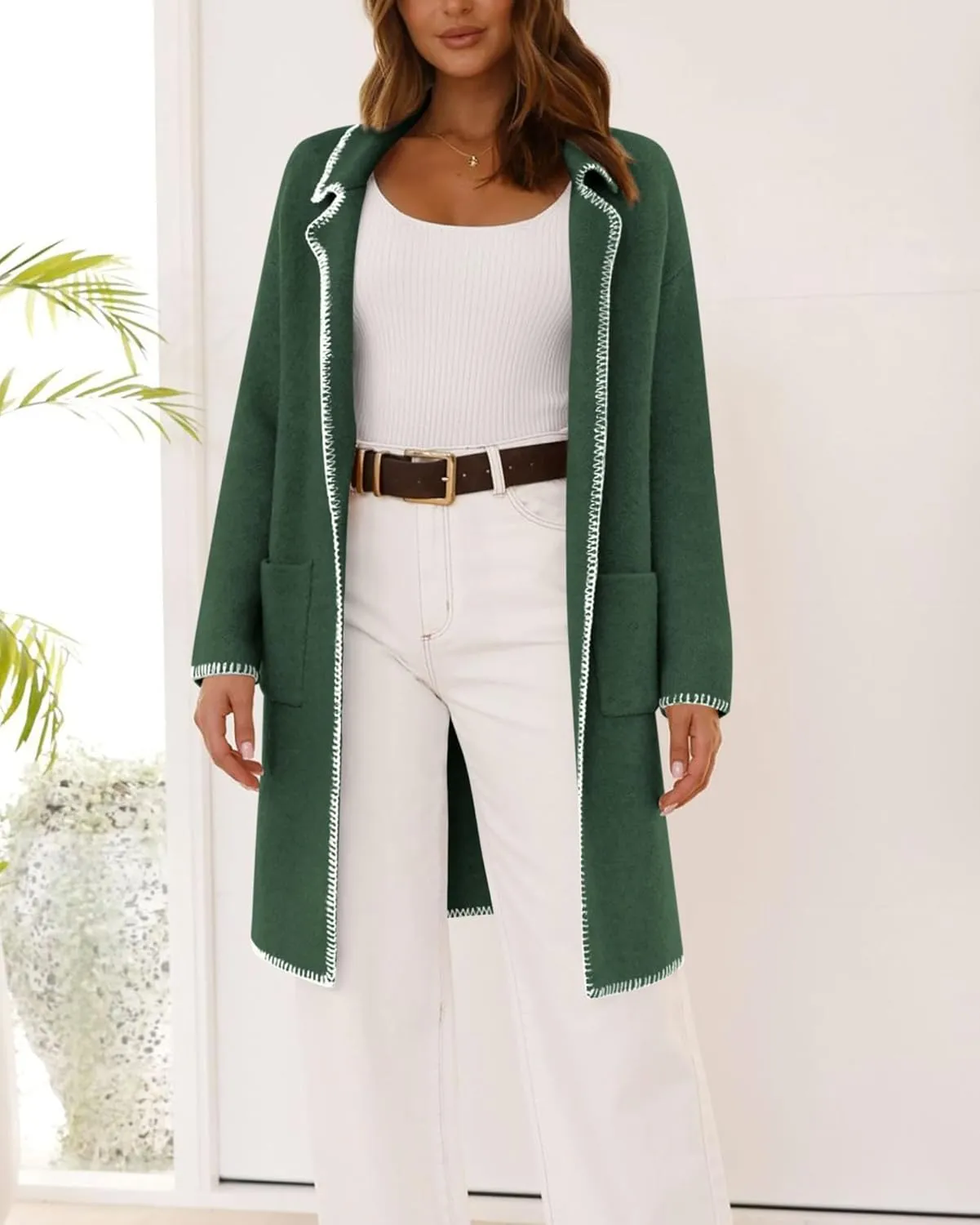 BTFBM Women's Open Front Cardigan Lapel Coatigan Lady 2024 Fall Winter Jacket Outwear Long Sweater Blazer with Pockets