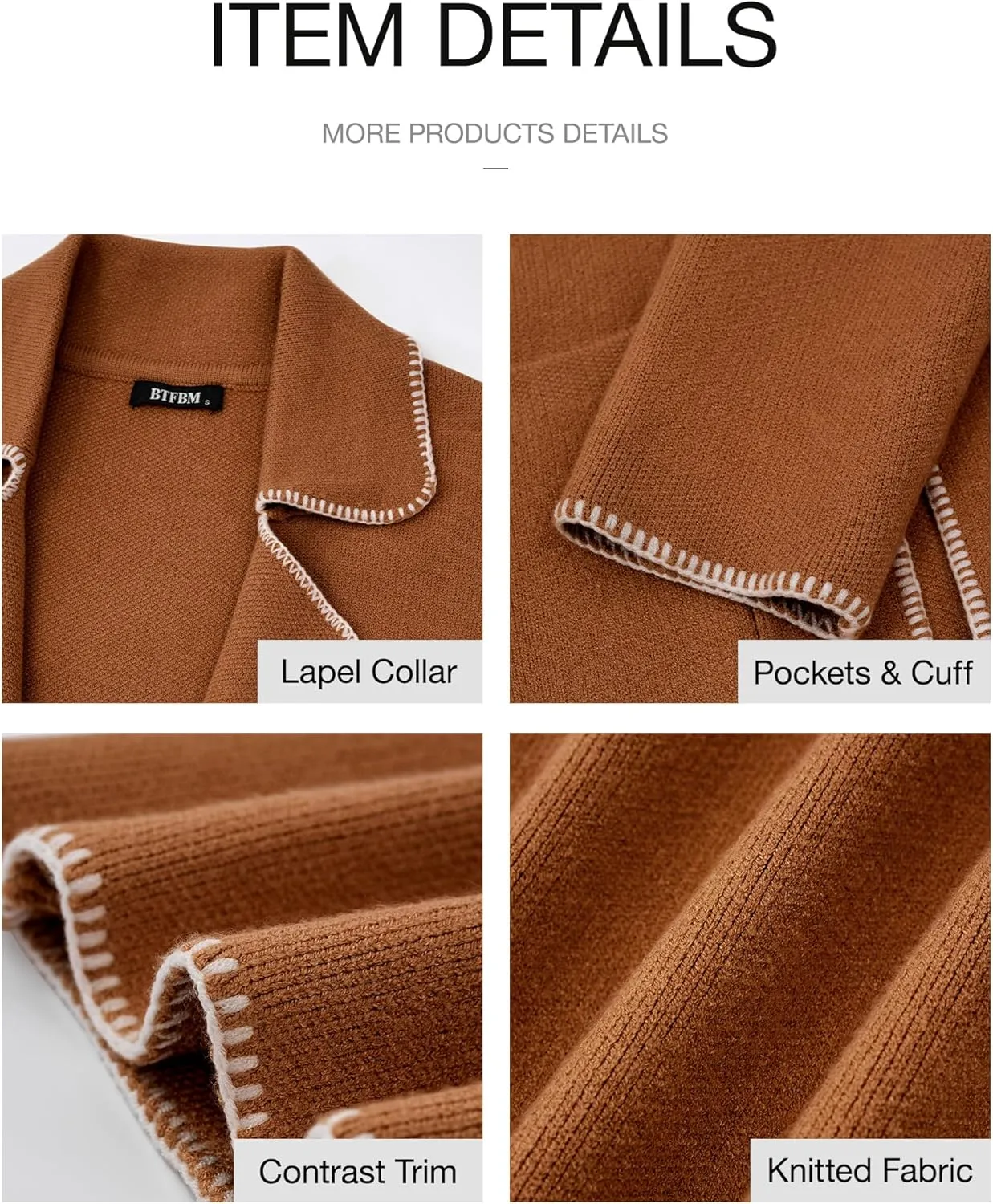 BTFBM Women's Open Front Cardigan Lapel Coatigan Lady 2024 Fall Winter Jacket Outwear Long Sweater Blazer with Pockets