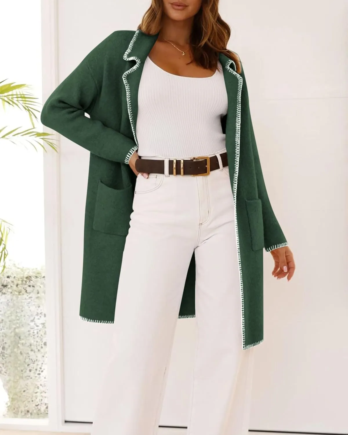 BTFBM Women's Open Front Cardigan Lapel Coatigan Lady 2024 Fall Winter Jacket Outwear Long Sweater Blazer with Pockets