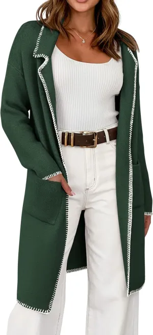 BTFBM Women's Open Front Cardigan Lapel Coatigan Lady 2024 Fall Winter Jacket Outwear Long Sweater Blazer with Pockets