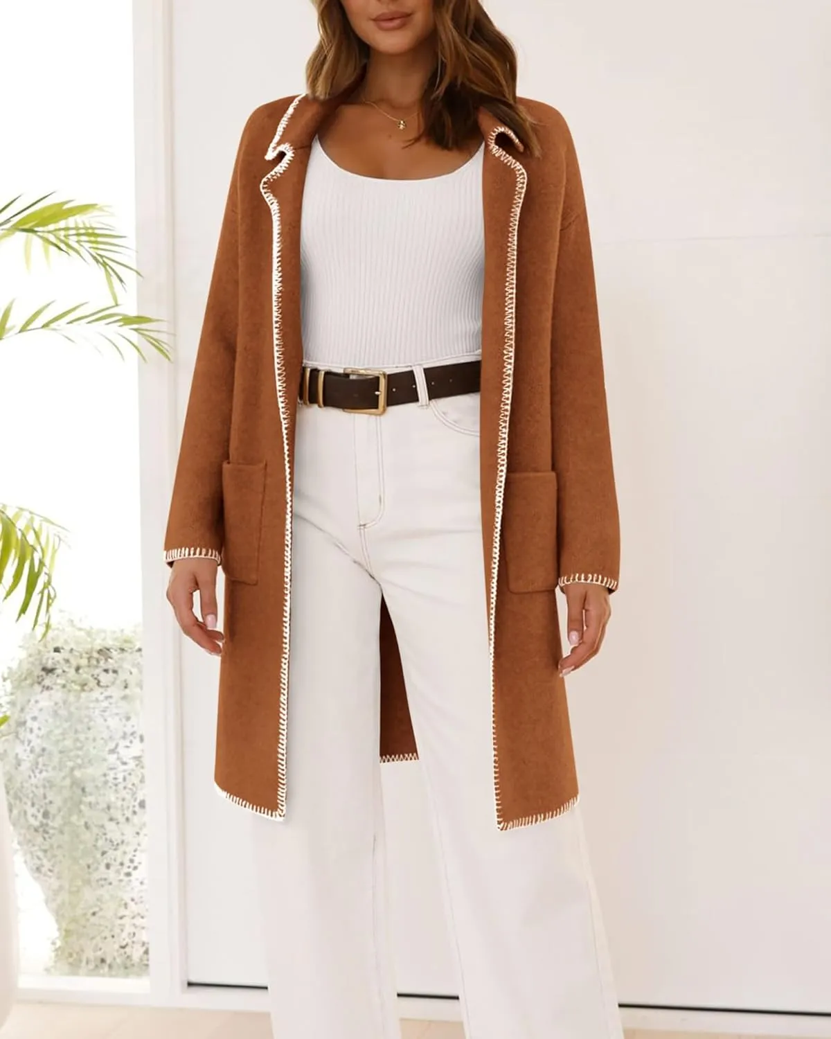 BTFBM Women's Open Front Cardigan Lapel Coatigan Lady 2024 Fall Winter Jacket Outwear Long Sweater Blazer with Pockets