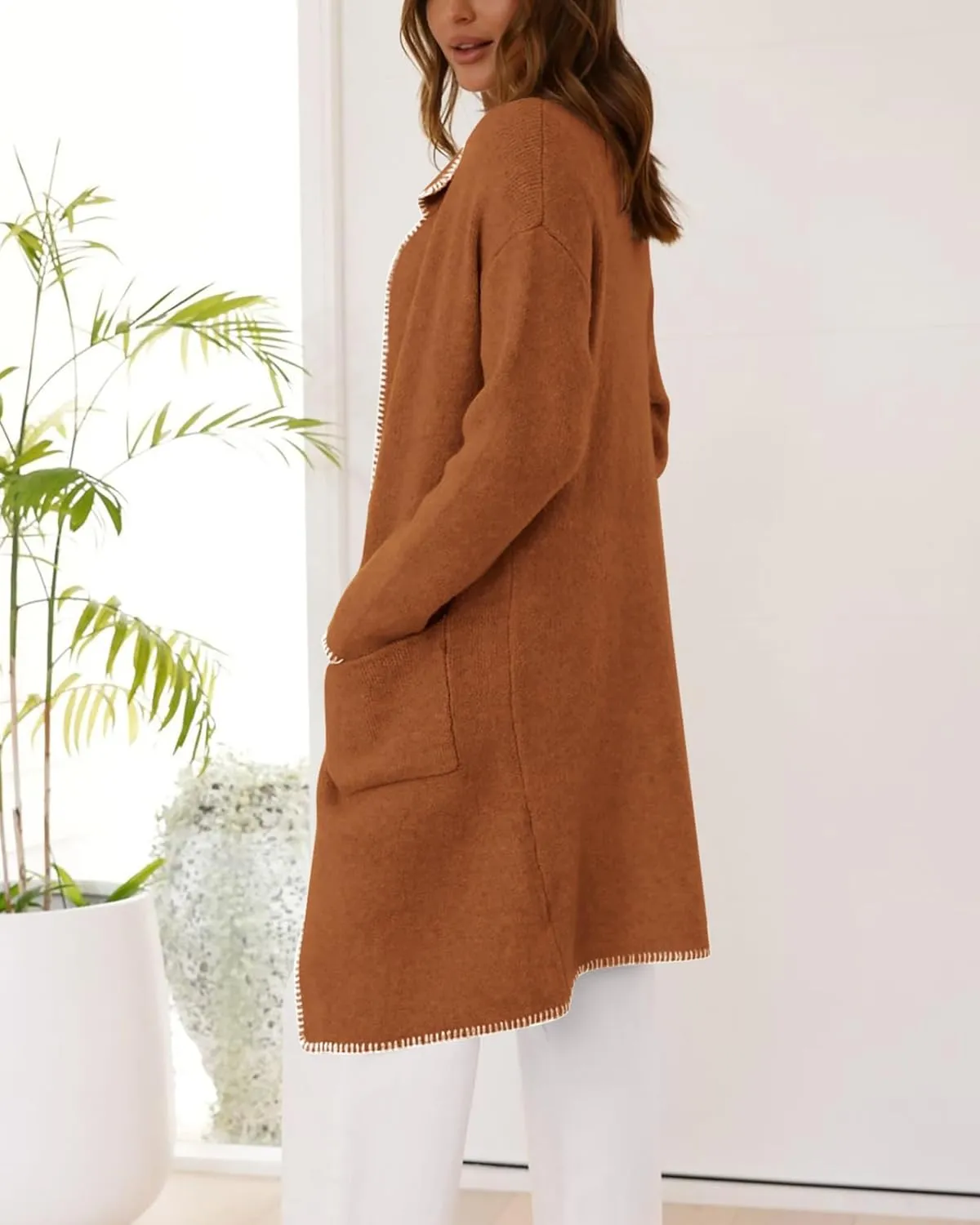 BTFBM Women's Open Front Cardigan Lapel Coatigan Lady 2024 Fall Winter Jacket Outwear Long Sweater Blazer with Pockets