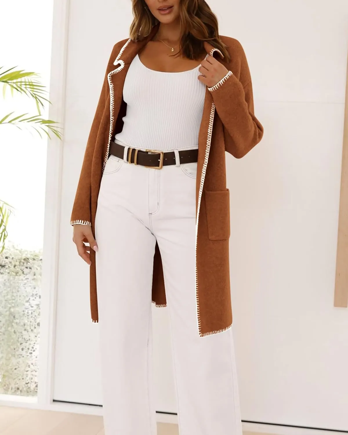 BTFBM Women's Open Front Cardigan Lapel Coatigan Lady 2024 Fall Winter Jacket Outwear Long Sweater Blazer with Pockets