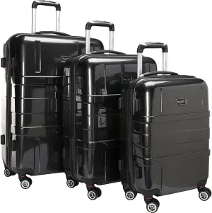Bugatti 3 Piece Hard Luggage Set, Black, One Size