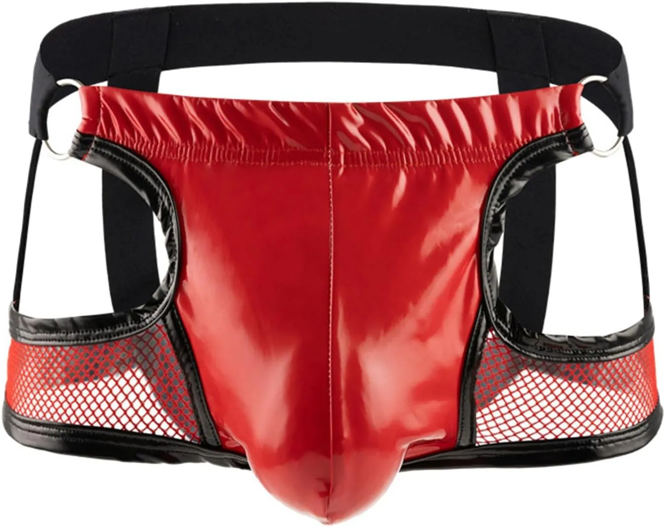 Bulge Pouch Boxer Briefs for Men Faux Leather Patchwork Mesh Boyshorts Sexy Cutout Breathable Bikini Low Waist Panties