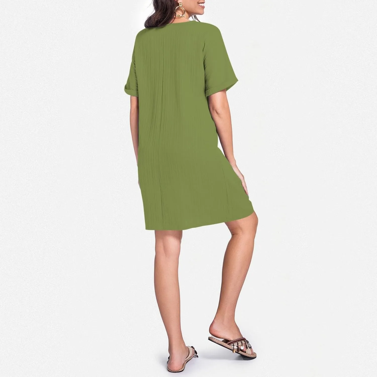 Button Down Dress for Women 2025 V Neck Mini Summer Dress Casual Short Sleeve Beach Vacation Dresses Resort Wear