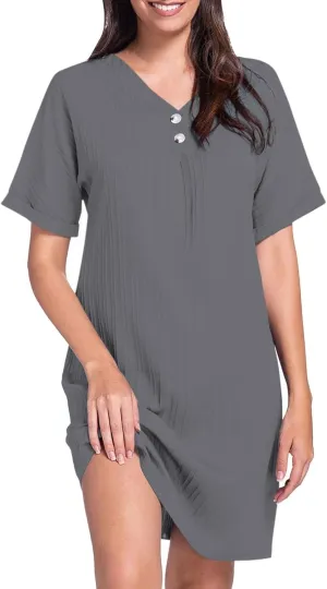 Button Down Dress for Women 2025 V Neck Mini Summer Dress Casual Short Sleeve Beach Vacation Dresses Resort Wear