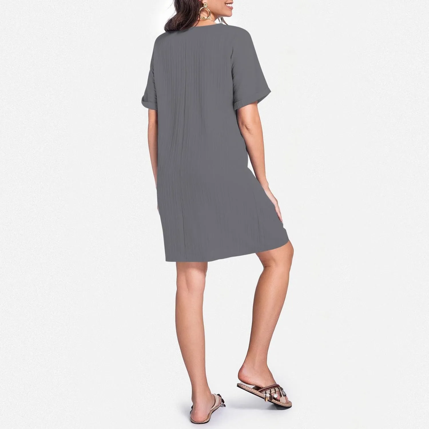 Button Down Dress for Women 2025 V Neck Mini Summer Dress Casual Short Sleeve Beach Vacation Dresses Resort Wear