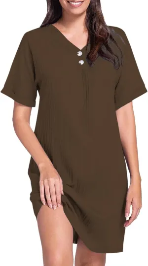 Button Down Dress for Women 2025 V Neck Mini Summer Dress Casual Short Sleeve Beach Vacation Dresses Resort Wear