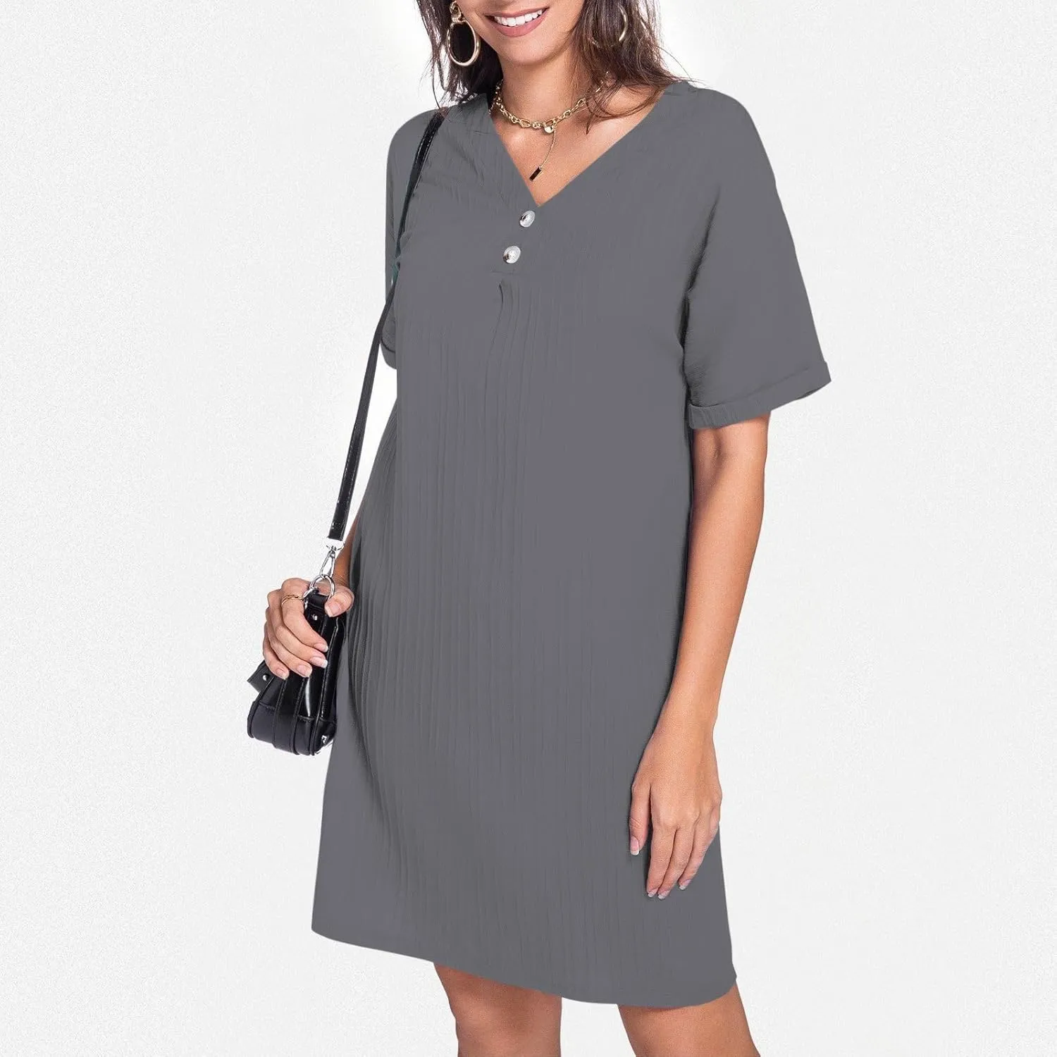 Button Down Dress for Women 2025 V Neck Mini Summer Dress Casual Short Sleeve Beach Vacation Dresses Resort Wear