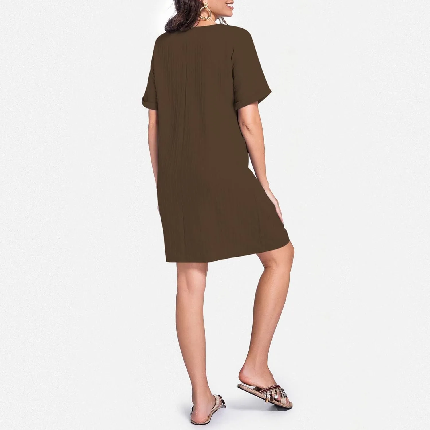 Button Down Dress for Women 2025 V Neck Mini Summer Dress Casual Short Sleeve Beach Vacation Dresses Resort Wear
