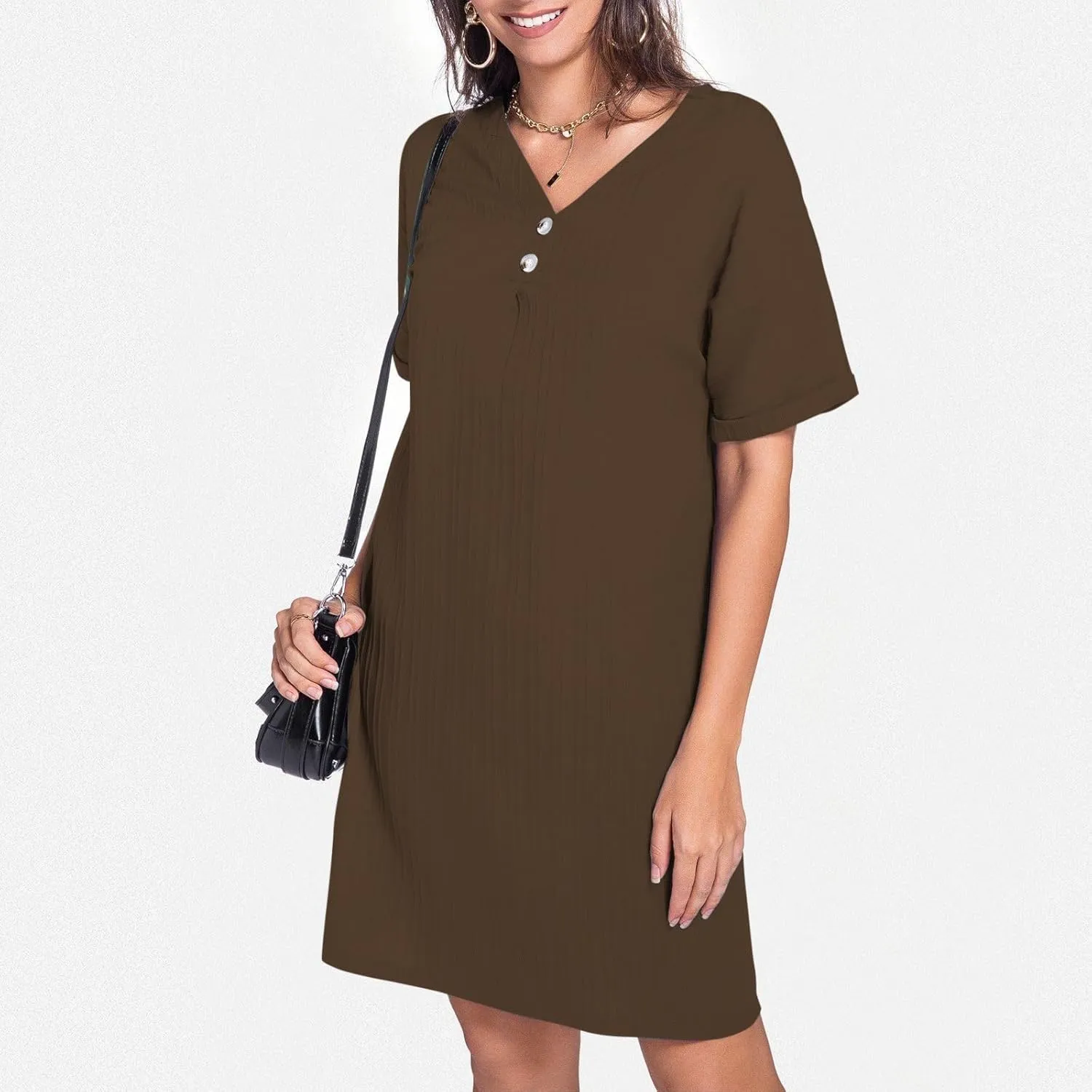 Button Down Dress for Women 2025 V Neck Mini Summer Dress Casual Short Sleeve Beach Vacation Dresses Resort Wear