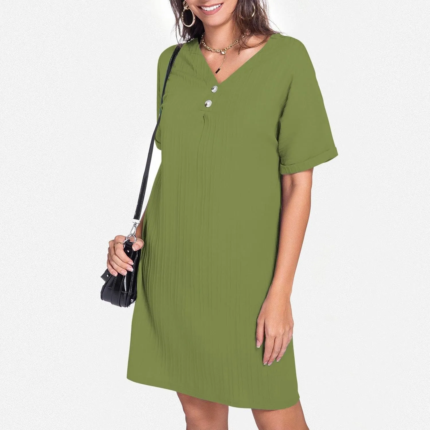 Button Down Dress for Women 2025 V Neck Mini Summer Dress Casual Short Sleeve Beach Vacation Dresses Resort Wear