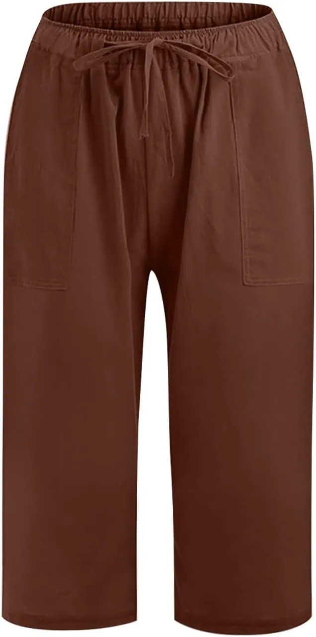 Capri Pants for Women Cotton Linen Blend Trousers High Waist Casual Seven Eighth Length Elegant Slim Fit Design