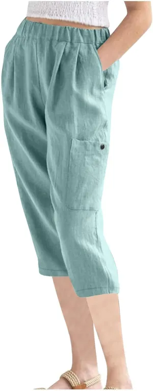 Capri Pants for Women Trendy Summer High Waisted Lounge Pant Casual Relax Breathable Skinny Trousers with Pockets
