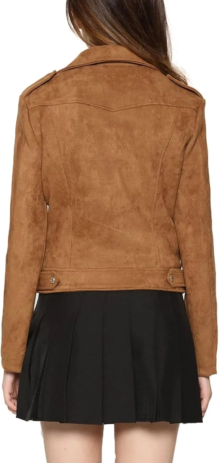 CHARTOU Women's Fall 2023 Fashion Faux Suede Leather Casual Moto Biker Jacket Coats