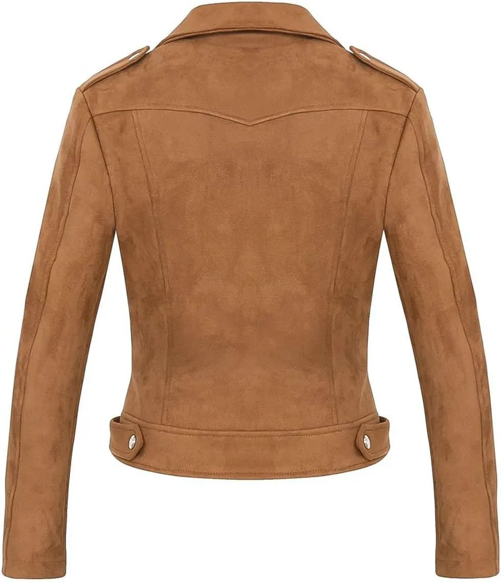 CHARTOU Women's Fall 2023 Fashion Faux Suede Leather Casual Moto Biker Jacket Coats
