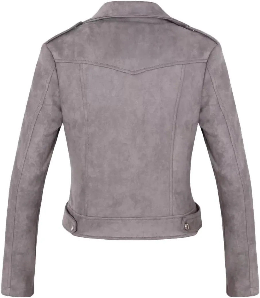 CHARTOU Women's Fall 2023 Fashion Faux Suede Leather Casual Moto Biker Jacket Coats