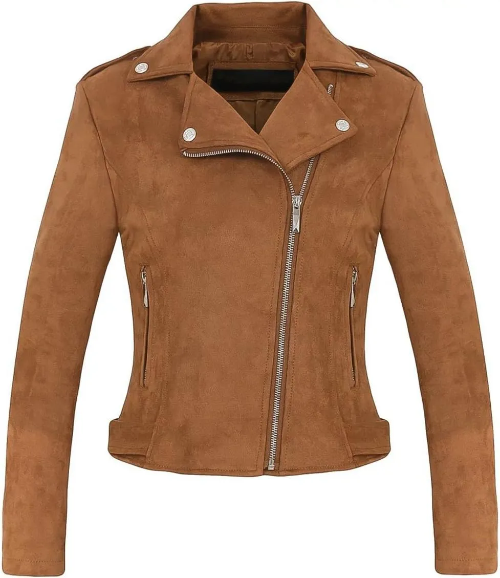 CHARTOU Women's Fall 2023 Fashion Faux Suede Leather Casual Moto Biker Jacket Coats