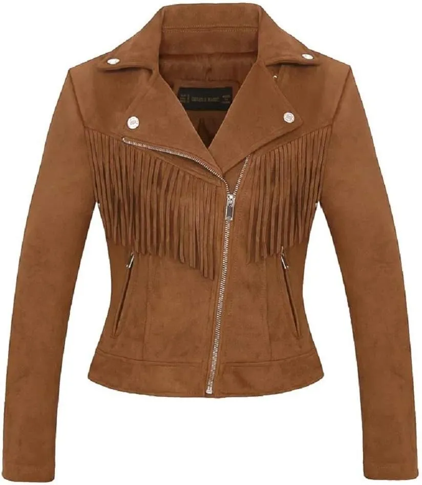 CHARTOU Women's Fall 2023 Fashion Faux Suede Leather Casual Moto Biker Jacket Coats