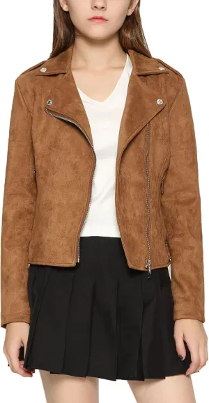 CHARTOU Women's Fall 2023 Fashion Faux Suede Leather Casual Moto Biker Jacket Coats