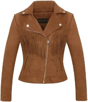 CHARTOU Women's Fall 2023 Fashion Faux Suede Leather Casual Moto Biker Jacket Coats